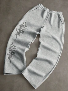 SHEIN Teen Boy Elastic Waist Pocket Embroidered Pattern Versatile Sweatpants - Grey - View 1