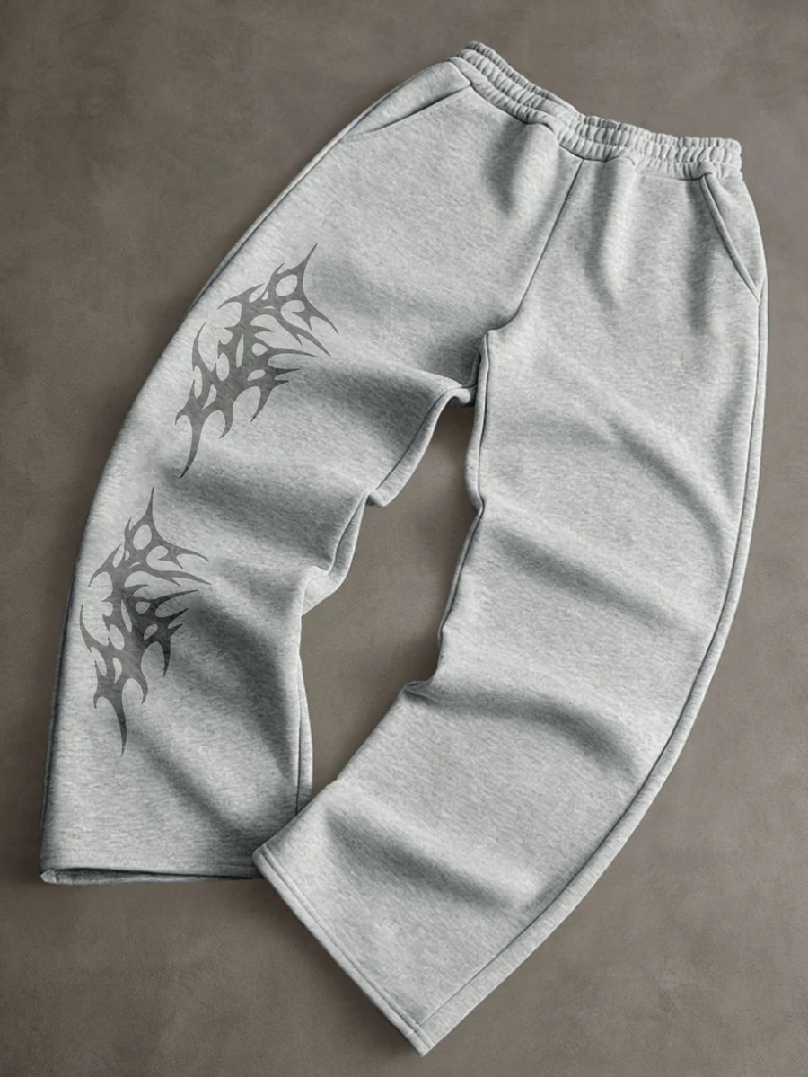 SHEIN Teen Boy Elastic Waist Pocket Embroidered Pattern Versatile Sweatpants - Grey - View 1