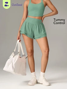OutZeal Women's Double Layer 2 In 1 Solid Color Sports Shorts - Fresh Green - View 1
