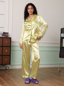 Chillnights Women's Loose Front Button Pajama Set - Yellow - View 2
