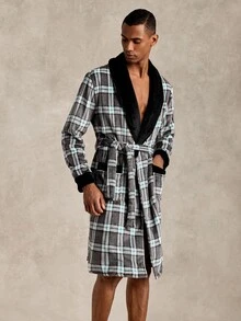 EverLounge Men's British Style Plush Plaid Robe - Multicolor - View 4