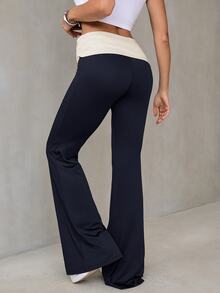 SHEIN Tall Contrast Color Folded Waist Flare Pants - Multicolor - View 2
