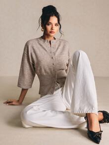 Poéselle Women's Casual Comfortable Waist-Cinching Cardigan - Camel - View 7