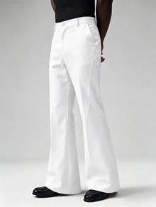 STYNVO Men's Zipper Fly Slim Fit Flare Leg Pants - White - View 3