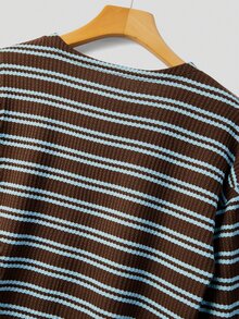 GlowEve CURVE Women's Plus Size Striped Long Sleeve Asymmetrical Hem Jacket - Brown - View 6