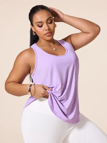 SHEIN Rhythm Era Women's Spring Summer Casual Minimalist Textured Fabric Vibrant Plus Size Sports Tank Top - Purple - View 3