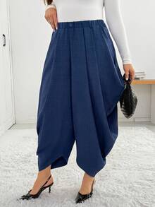 Shapeblank Women's Plus-Size Blue Harem/Lantern Pants – Stylish, Casual, Loose & Comfortable – Elastic Waist – Suitable For Spring & Autumn Daily Wear,Bottom - Blue - View 5