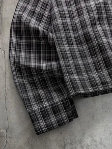 AXEPEAK Men's Plaid Single-Breasted Embroidered Vintage Shirt - Black - View 3