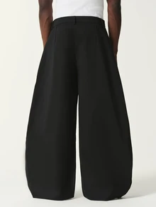 STYNVO Men Extra Wide Relaxed Fit Trousers With Pleated Front In Black - Black - View 2