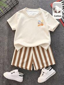 Baby Boy Casual Simple T-Shirt Set Suitable For Summer Cartoon Pattern - Multicolor - View 7