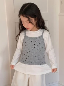 DAZY Young Girl Crew Neck 2 In 1 Fashionable Cute T-Shirt - Grey - View 3