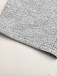 SHEIN 少女配色拼接百褶休閒百搭日常寬腿運動長褲 - 灰色 - 查看 3
