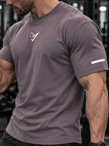 Gym Rark 男士素色圓領圖案印花休閒日常百搭寬鬆運動T恤 - 紫色 - 查看 3