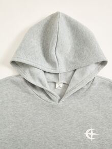 SHEIN 兒童青少年男童 2 件組新款休閒時尚極簡星星圖案運動風灰色連帽衛衣與喇叭褲套裝，適合秋冬、學校、家庭聚會、開學季、生日派對、拍照、度假、假日，運動舒適 - 灰色 - 查看 7