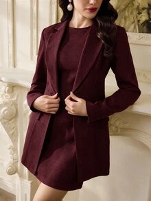 Vintamour Women's Vintage Elegant Solid Color Sleeveless Dress And Blazer Set - Rose Red - View 1