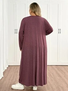 SHEIN CURVE+ Plus Size Women's Autumn/Winter Casual Loose Long Sleeve Comfortable Dress With Pockets Fall - Dusty Pink - View 2