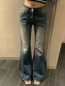 DAZY Women's Blue-Grey Washed Distressed High-Waist Slim Fit Flared Leg Vintage Casual Denim Jeans - Blue - View 7