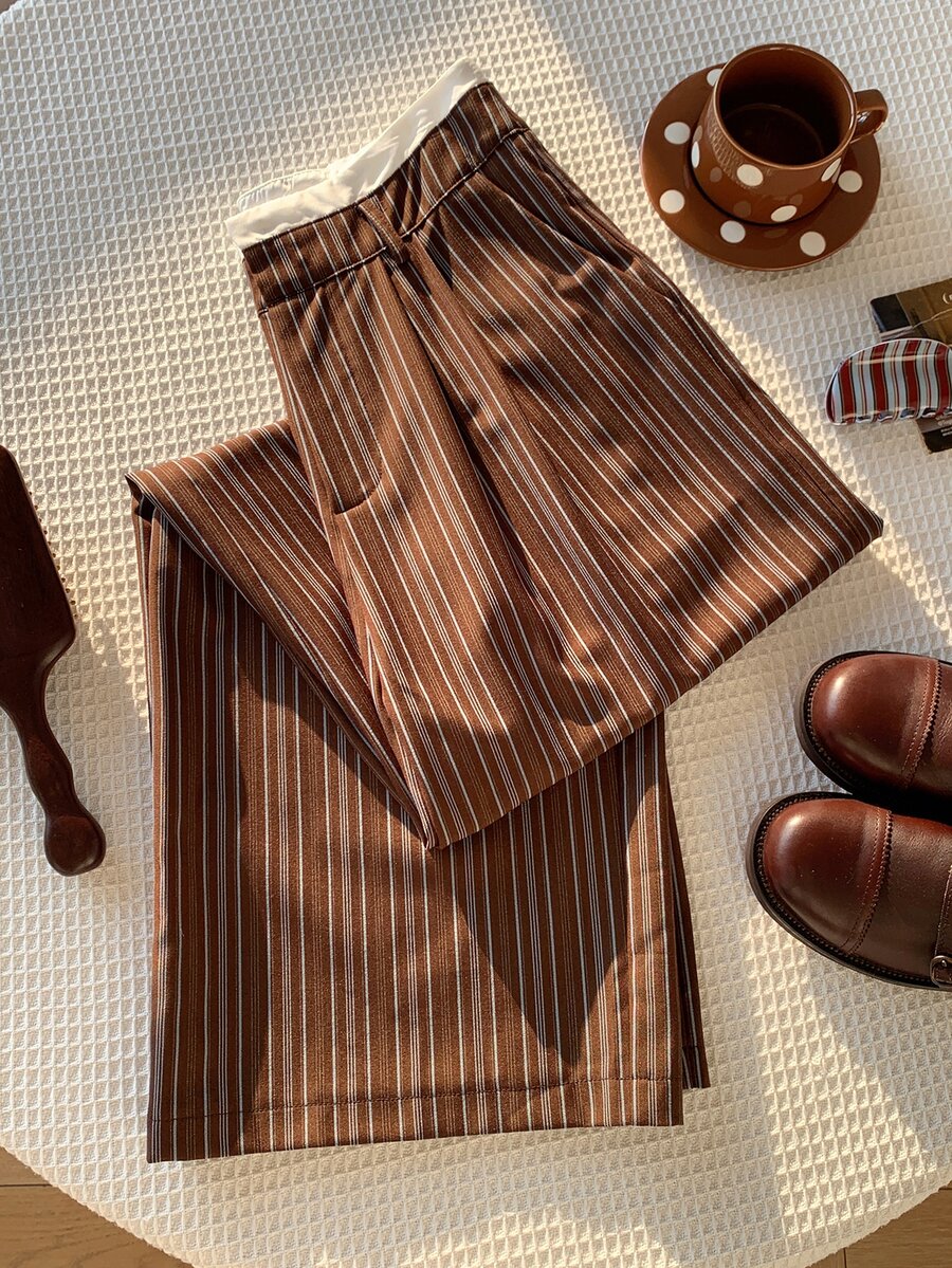 Comfortcana Women's Striped Casual Daily Wear Suit Pants - Brown - View 1