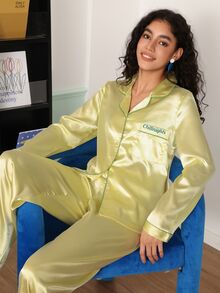 Chillnights Women's Loose Front Button Pajama Set - Yellow - View 7