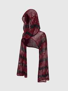 ROMWE Grunge Punk Y2K Hollow Knit Versatile Hooded Cropped Top - Multicolor - View 1