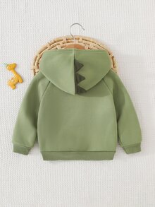Cozy Pixies 男嬰兒童針織卡通恐龍圖案 3D 角連帽長袖套頭運動衫 - 綠色 - 查看 5