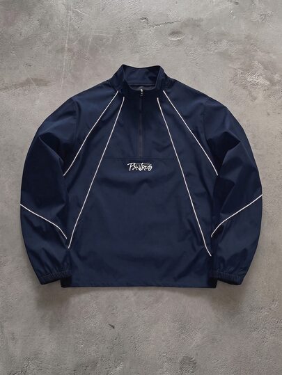 PAVTROS Men's Letter Print Long Sleeve Half-Zip Casual Jacket
