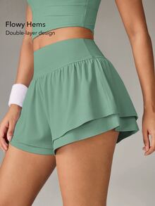 OutZeal Women's Double Layer 2 In 1 Solid Color Sports Shorts - Fresh Green - View 3