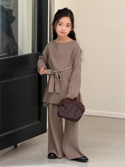 DAZY Tween Girl Crew Neck Long Sleeve Sweater And Knit Pants Set