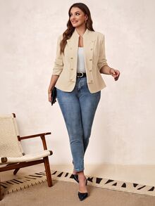 Chikora Plus Size Elegant Fashion Double-Breasted Long Sleeve Jacket For Office - Apricot - View 3