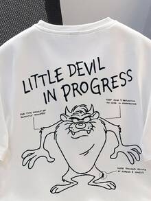LOONEY TUNES X SHEIN Daypath Men's Little Devil Graphic Slogan Print Short Sleeve T-Shirt - White - View 2