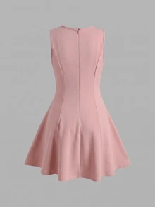 SHEIN Pitira Teen Girls Pink Elegant 3D Floral Decor Waist-Cinching A-Line Sleeveless Dress, Formal Wear - Pink - View 9