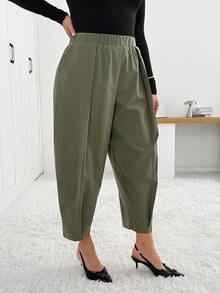 Shapeblank Women's Plus-Size Green Elastic-Waist Cropped Harem Pants – Stylish, Casual, Loose & Comfortable For Spring/Autumn,Curve Pants,Fall Outfits,Bottom - Green - View 1