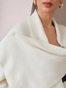 Modelyn كارديجان نسائي أنيق بتصميم ياقة وشاح غير متماثل، خريف/شتاء - أبيض - مشاهدة 7