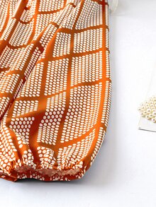 SHEIN 大尺碼女款波點圖案立領長袖優雅襯衫 - 橘色 - 查看 3