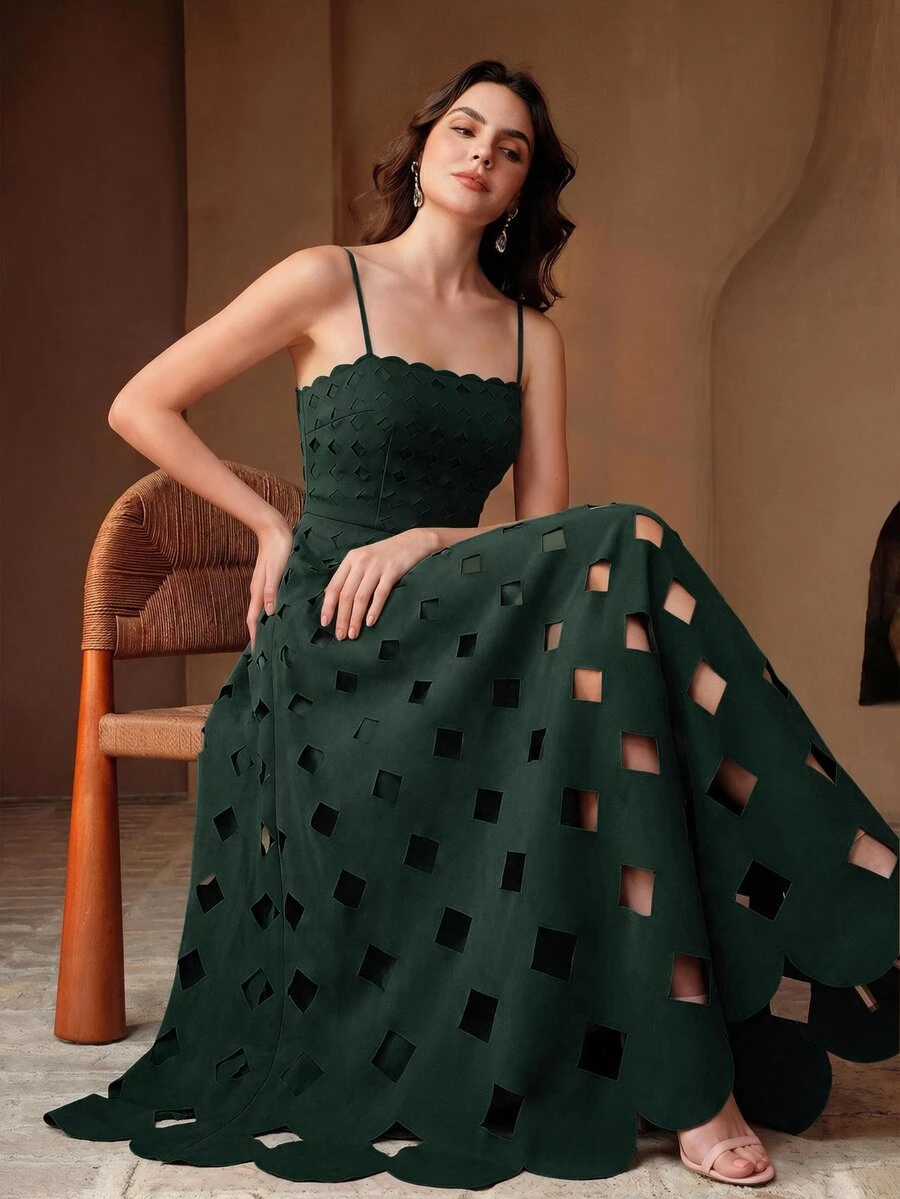 Anewsta Elegant Green Fashion Strapless Dress With Waist-Cinched Slimming Design, Sleeveless Hollow-Out Style, Vacation Dress For Women - Green - View 1