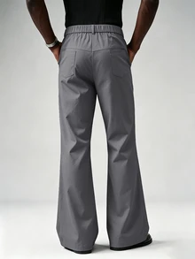 STYNVO Men's Solid Color Pocket Business Travel Flare Pants - Grey - View 2