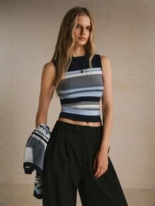 Poéselle 巴黎風藍色條紋長袖針織開襟衫套裝 - 彩色 - 查看 4