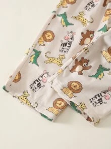 SHEIN 2件組 嬰兒男孩/女孩秋冬款卡通動物圖案針織軟綿翻領長袖鈕扣襯衫＋鬆緊腰長褲套裝 - 彩色 - 查看 8