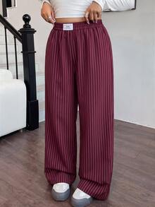 SHEIN EZwear 酒紅色女款寬腿長褲 梭織 秋冬款 - 酒紅色 - 查看 5