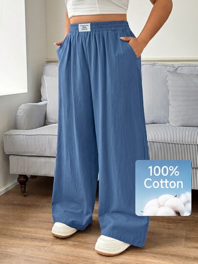 SHEIN EZwear Plus Size Women's Casual Daily Travel Pants With Pockets