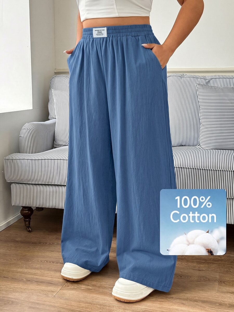 SHEIN EZwear Plus Size Women's Casual Daily Travel Pants With Pockets - Dusty Blue - View 1