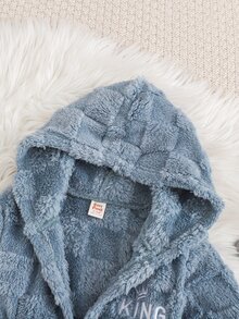 Cozy Pixies 兒童男嬰休閒日常舒適刺繡毛絨連帽前開襟長袖晨袍家居服 - 藍色 - 查看 4