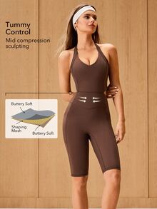 OutZeal One-Piece Women Sports Jumpsuit Casual Yoga Gym Bra-In With Removable Pads Backless Romper Summer - Brown - View 2