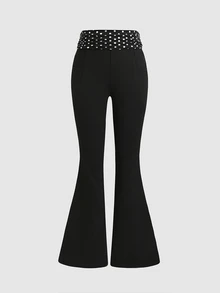 SHEIN 青少年女孩波點拼接保暖內裡內搭褲，適合休閒與戶外穿著 - 黑色 - 查看 3