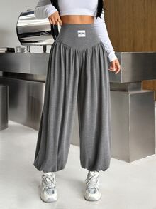 SHEIN EZwear 女款日常灰色針織高腰長褲 - 淺灰色 - 查看 7