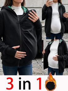 SHEIN جاكيت حمل 3 في 1 أنيق كلاسيكي فضفاض بلون موحد وطبعة للخروج في الخريف، أسود - الأسود - مشاهدة 7