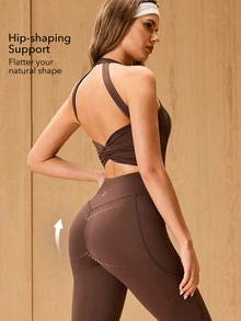 OutZeal One-Piece Women Sports Jumpsuit Casual Yoga Gym Bra-In With Removable Pads Backless Romper Summer - Brown - View 3