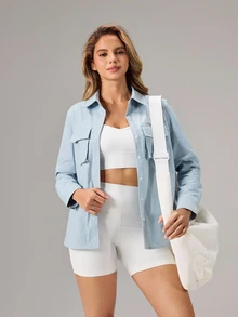 OutZeal Women Outdoor Shirt Casual Workout Natural Soft Back Mesh Panel Workwear Overshirt - Baby Blue - View 7