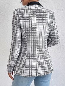 SHEIN Holidaya Áo khoác blazer cardigan phối màu thời trang thanh lịch đa năng cho nữ, mùa thu/đông, phong cách công sở - màu đen - Xem 2