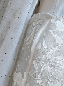 Glamine Charm Sequin Mesh Patchwork Vintage 3D Embossed Floral Square Neck Long Sleeve A-Line Women Dress - White - View 3